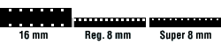 16mm, 8mm and Super 8 mm film sizes side by side